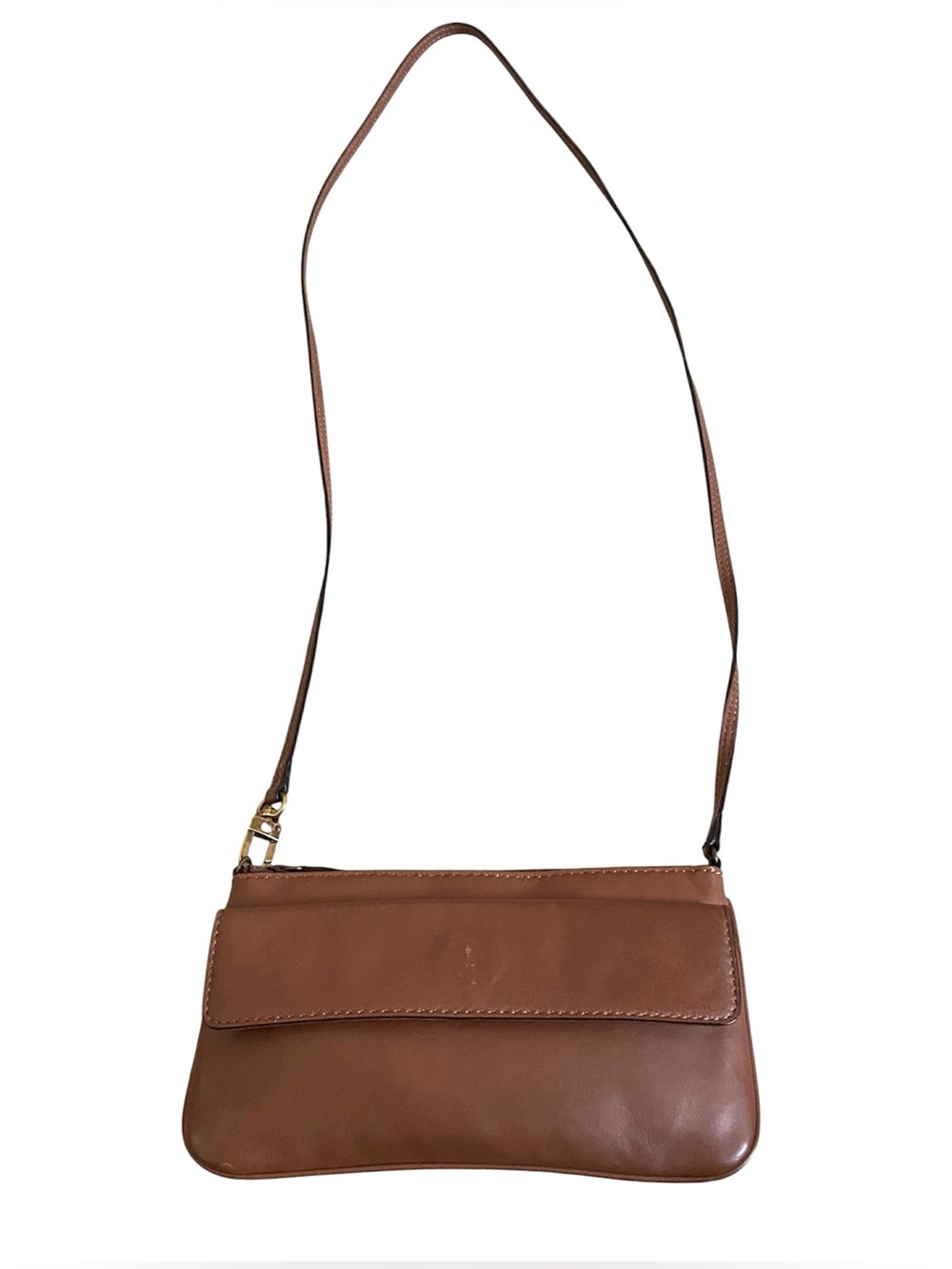 Brooks Brothers genuine leather small brown zip top crossbody bag
